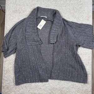 Sejour‎ Women Gray Sequin Knit Open Front Cardigan Sweater 3X